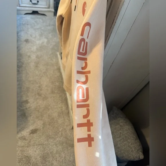 Carhartt Relaxed Fit Hoodie Sweatshirt Pullover Sleeve Logo 102791 Womens Large - Picture 3 of 7